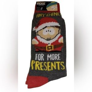 South Park Crew Socks 1 Pair Men 6-12 Gray Red Santa More Presents Christmas NEW